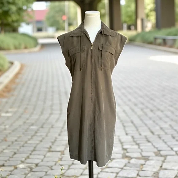 Calvin Klein Women’s Olive Green Zip-Up Shirt Dress! Small! - Picture 2 of 10